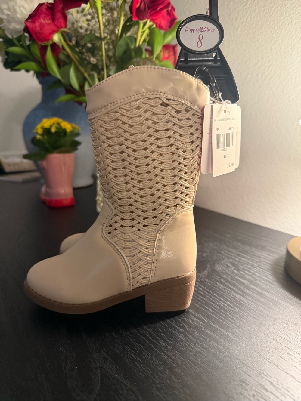 Girls Cream Braided Mid-Calf Boots by Stepping Stones New Never Worn